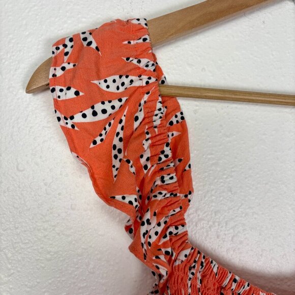 Loft Orange Leaf Dot Smocked Ruffle Strap Wide Leg Jumpsuit Size: XL Petite - Picture 6 of 10